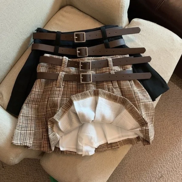 Spring Autumn Girls Pleated Skirt Baby Kids Skort Children Fashion Bottoms Check Plaid Solid Waist Belt 3-14 kids girls clothes 5
