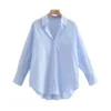 TRAF Women Fashion Office Wear Loose Poplin Solid Shirts Vintage Long Sleeve Button-up Casual Female Blouses Blusas Chic Tops 3