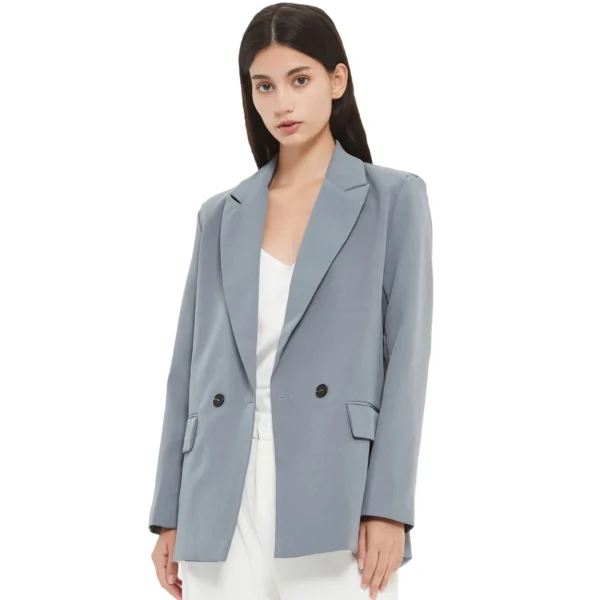 Autumn and spring women's blazer jacket casual solid color double-breasted pocket decorative coat 5