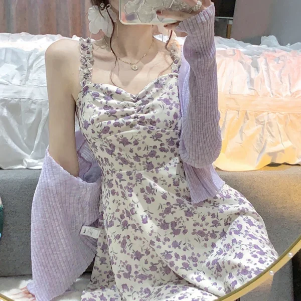 Dresses Woman Summer 2022 Party Sleeveless Y2k Sling Sexy Casual Aesthetic Floral Print Midi High Waist Harajuku Female Clothing 2