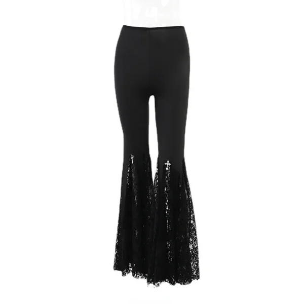 Halloween Cosplay Disco 70s 60s Theme Party Sexy Gothic Lace Flare Pants Lace Up Patchwork Slim Trousers Bandage Bellbottoms 6