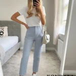 TRAFZA Women Light Blue Chic Fashion Office Wear Straight Pants Vintage High Waist Zipper Fly Female Trousers Fashion 2024 2