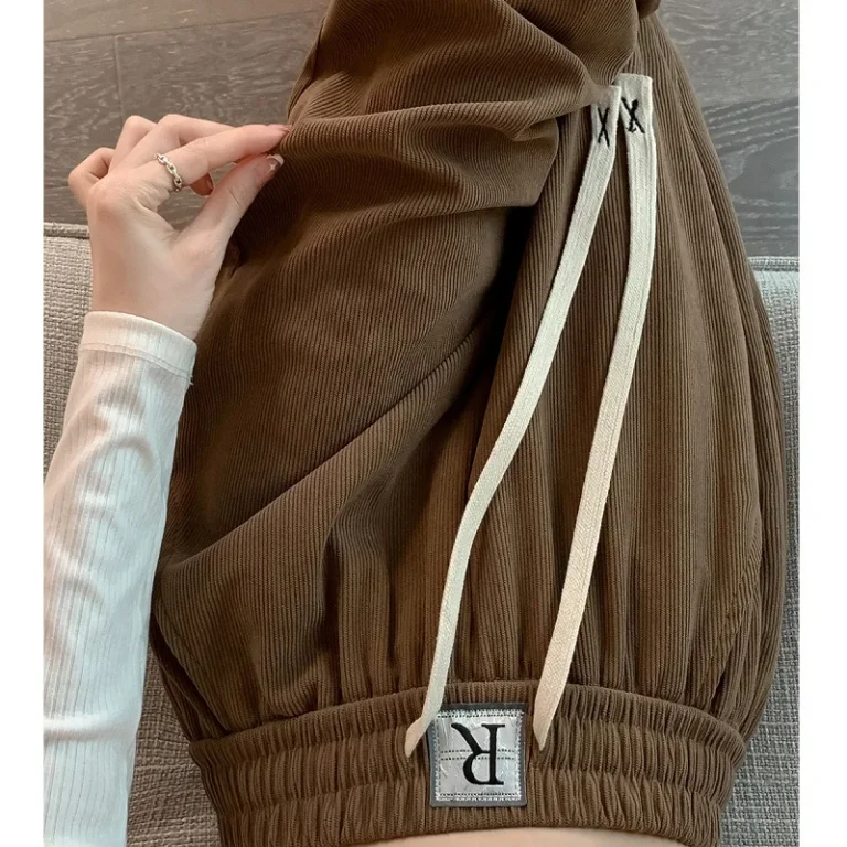 Wood Cotton Fleece Wide-Leg Pants Women 2023 Spring Autumn New High-Waisted Slimming Sports Casual Pants Loose Mopping Y2k Pants 6