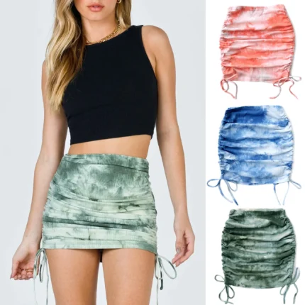 Woman Skirts Harajuku 2023 Ladies Elastic Corrugated Knitted Article Pit Side Draw String tie-dyed Bag Hip Skirts Womens WSL4320