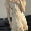 Floral Elegant Short Sleeve Dress Woman Casual 2023 Summer Sexy Party One Piece Dress Korean Fashion Beach Vintage Midi Dress 3