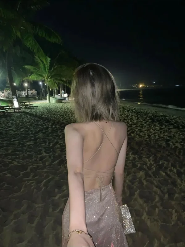 Hot 2021 Summer Gold Glitter Dress Women Bodycon Long Midi Dress Sleeveless Backless Party Outfits Sexy cLub Clothes YS9871 6