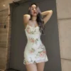 Xingqing 2000s Women Floral Mini Dress y2k Aesthetic Sleeveless Ruffles Hem Kawaii Sundress Sexy Sweet Girl Fairycore Dresses 4