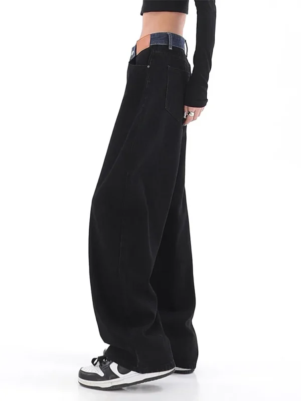 Retro High Waist Women's Jeans Harajuku Vintage Black BF Style Streetwear All-match Loose Fashion Femme Wide Leg Denim Trousers 3