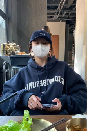 Womens Clothing Grey Vintage Street Sweatshirt Hoodie Letter Printing Long Sleeves Casual Warm Oversize Baggy Ladies Tops Autumn 2