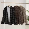 Vintage Plaid Shirts Women Autumn Long Sleeve Oversize Button Up Shirt Korean Fashion Casual Fall Outwear Tops Blusas Mujer 2021 6
