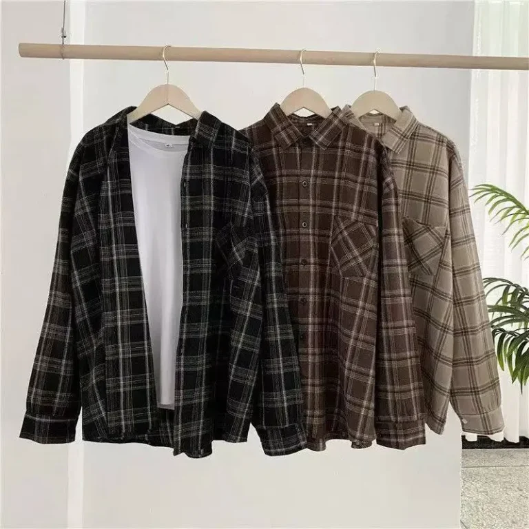 Vintage Plaid Shirts Women Autumn Long Sleeve Oversize Button Up Shirt Korean Fashion Casual Fall Outwear Tops Blusas Mujer 2021 6