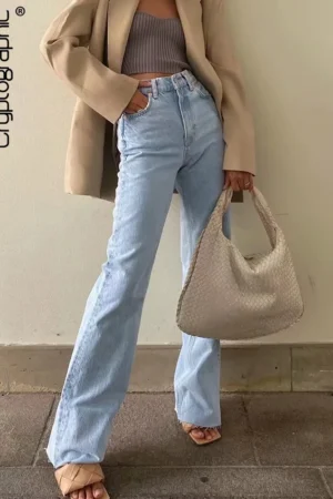 Cryptographic Casual Fashion Straight Leg Women's Jeans Denim Bottom Harajuku Boyfriend Long High Waist Baggy Jeans Fall Pants