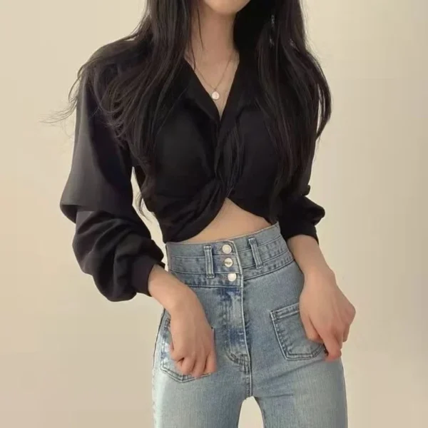 QWEEK Vintage Streetwear Harajuku Sexy Women Blouse Crop Top Korean Style Trends Black White Long Sleeve Shirt Female Tunic Chic 6