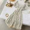 Summer Fairy Dress Women French Style Vintage Retro Chiffon Dress Puff Sleeve Casual Elegant Floral Print Dress Women 2024 New