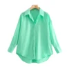 TRAF Women Fashion Office Wear Loose Poplin Solid Shirts Vintage Long Sleeve Button-up Casual Female Blouses Blusas Chic Tops 4