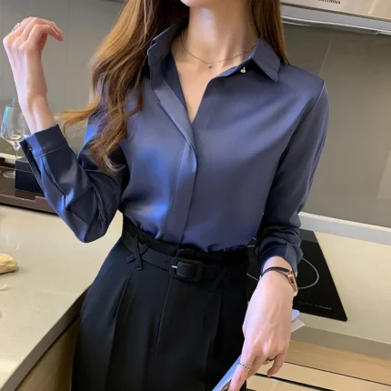 Satin Women's Shirt Long Sleeve Fashion Woman Blouse 2023 Solid Top Female Shirts and Blouse Basic Ladies Tops OL Women Clothing 2