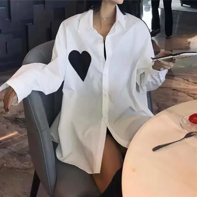 Gidyq Spring Fashion Women Shirts Casual Korean Designed Love Patchwork Tops Streetwear Female Elegant Loose Long Sleeve Shirt 3