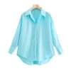 TRAF Women Fashion Office Wear Loose Poplin Solid Shirts Vintage Long Sleeve Button-up Casual Female Blouses Blusas Chic Tops 5