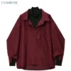 Fake Two Piece Shirt Women Patchwork Turtleneck Turn-down Collar Autumn Winter Casual Lady Long Sleeves Female Loose Blouse Tops 1
