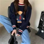 2024 Autumn Winter Women's Vest Japanese Style Cartoon Bear Pullover Vest Sweater Oversize Harajuku Kawaii Clothes Knitted Vest 3