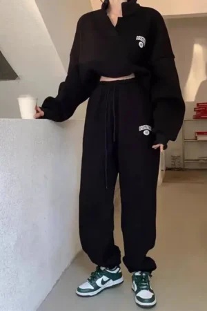 Women's Fashion Tracksuit 2024 New Autumn And Winter Loose Long Sleeved Top Pant 2 Two Pieces Sets For Woman Couture Sports Suit 1