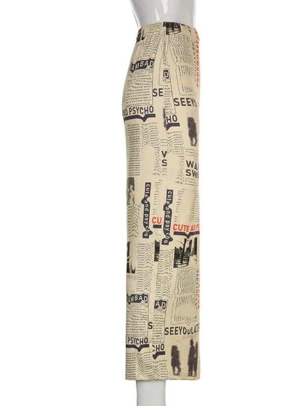 Darlingaga Vintage Newspaper Letter Print High Waist Long Skirt Women Distressed Harajuku Slim Pencil Skirts Aesthetic Y2K Chic 5