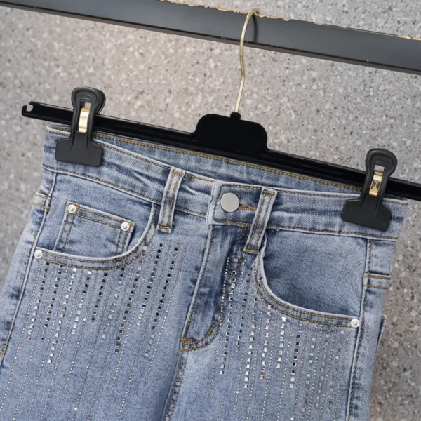 Vertical Lines Rhinestones Jeans Woman High Waist Pencil Pants Mujer Ankle Length Denim Fashion Stripe Jeans Woman Autumn 5