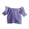 HELIAR Women Off Shoulder T-shirts Knitted Ruffles Hem Crop Tops Short Sleeve T-shirts For Women 2024 Summer Tops Female 6