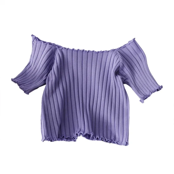 HELIAR Women Off Shoulder T-shirts Knitted Ruffles Hem Crop Tops Short Sleeve T-shirts For Women 2024 Summer Tops Female 6