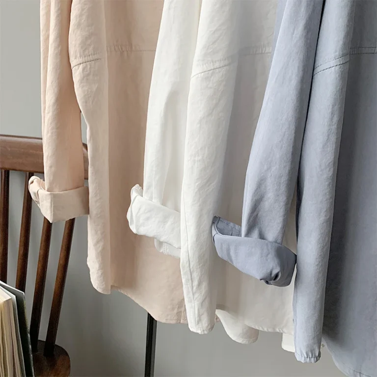 BGTEEVER Minimalist Loose White Shirts for Women Turn-down Collar Solid Female Shirts Tops 2020 Spring Summer Blouses 6