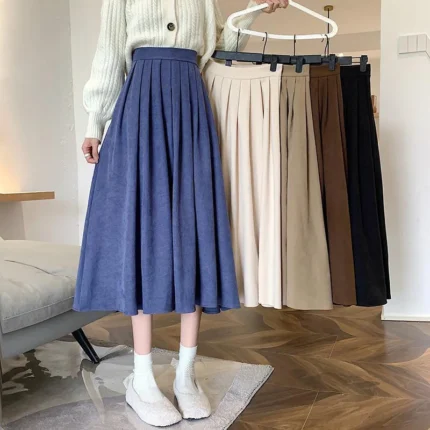 Lucyever Vintage Brown High Waist Pleated Skirt Women Korean Fashion College Style Long Skirt Ladies Autumn Casual A line Skirts 1