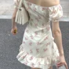 Floral Elegant Short Sleeve Dress Woman Casual 2023 Summer Sexy Party One Piece Dress Korean Fashion Beach Vintage Midi Dress 4