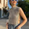 Sexy Rhinestone Backless Party Crop Top Women Glitter Turtleneck TShirt Adjustable Metal Chain Summer Nightculb Diamond Tank Top 2