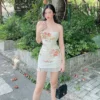 Xingqing 2000s Women Floral Mini Dress y2k Aesthetic Sleeveless Ruffles Hem Kawaii Sundress Sexy Sweet Girl Fairycore Dresses 2