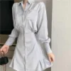 Elegant Mini Shirt Dress Women Korean One Piece Office Lady High Waist Party Dress Y2K Bodycon Dress Vintage Casual Shirt Dress 2