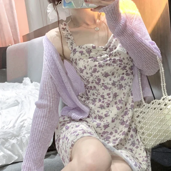 Dresses Woman Summer 2022 Party Sleeveless Y2k Sling Sexy Casual Aesthetic Floral Print Midi High Waist Harajuku Female Clothing 3