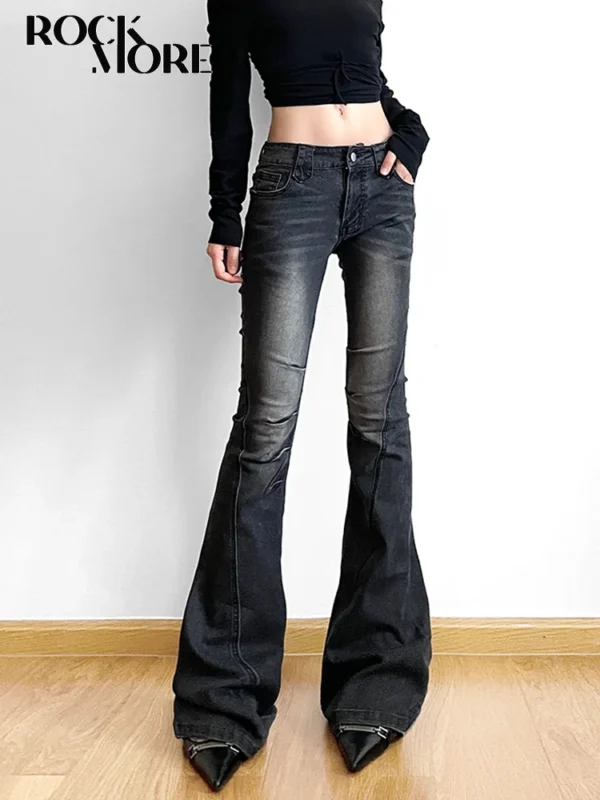 Rockmore Vintage Skinny Flare Jeans Pant Low Rise y2k Aesthetic Fashion Streetwear Denim Trouser femme Boot Cut Pants Grunge