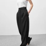 Mnealways18 Spring Summer Black Ladies Office Trousers Womens High Waist Pants Pockets Female Pleated Wide Legs Pants Solid 2024