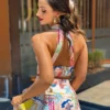 Sexy Print Halter Top Skirts Set Women Sleeveless Backless Tank Tops High Waist Split Skirt Set 2024 Summer Lady Beach Outfit 4
