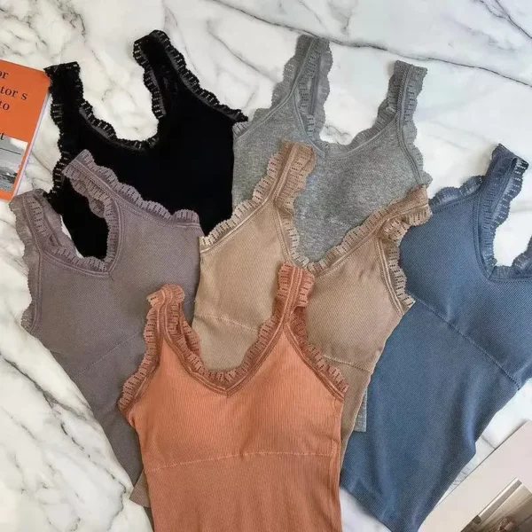 Summer Top Women Sleeveless Lace Tank Top Sexy Women's T-shirt Vest Bra Female Vest Tops White Black Underwear Women Lingerie 2