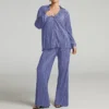 Elegant Women's Sets Clothing Spring Summer Long Sleeve Turn Down Collar Button Shirts Office Lady Pleated 2 Pieces Pants Sets 5