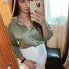 Autumn Fashion Button Up Satin Shirt Vintage Blouse Women White Lady Long Sleeves Female Loose Street Shirts 11355 5