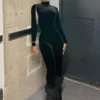 Dulzura Autumn Velvet Sexy Y2K Clothes Long Sleeve O-Neck Bodycon Skinny Zipper Jumpsuit Women Sporty Streetwear Romper Outfits