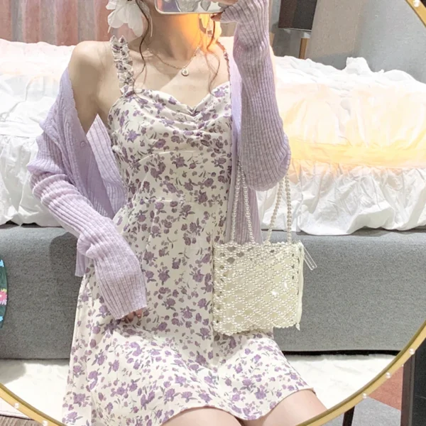 Dresses Woman Summer 2022 Party Sleeveless Y2k Sling Sexy Casual Aesthetic Floral Print Midi High Waist Harajuku Female Clothing 6