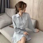 Elegant Mini Shirt Dress Women Korean One Piece Office Lady High Waist Party Dress Y2K Bodycon Dress Vintage Casual Shirt Dress 3