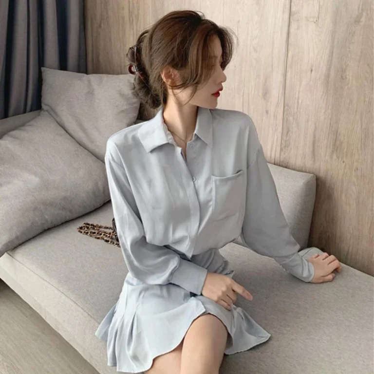 Elegant Mini Shirt Dress Women Korean One Piece Office Lady High Waist Party Dress Y2K Bodycon Dress Vintage Casual Shirt Dress 3