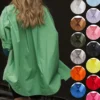 Basic Candy Colors Shirt Women's Beautiful Blouses with Collar 2023 Summer Green Button Up Shirts Oversized Long Sleeve Tops 1
