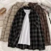 Women Shirt Plaid Oversize Blouse Female Korean Fashion Long Sleeves Shirt Tops Casual Outwear Vintage Checkered Femme Blusas 2