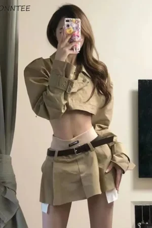 American Retro Brown Skirts Women A-line Sexy Young Girls Streetwear Mini High Waist New Fashion Preppy Style Chic Simple Causal