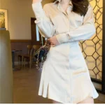 Elegant Mini Shirt Dress Women Korean One Piece Office Lady High Waist Party Dress Y2K Bodycon Dress Vintage Casual Shirt Dress 5